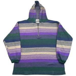 Vintage 90s Pazzo Striped Quarter Zip Hooded Sweater Purple Green Men's M